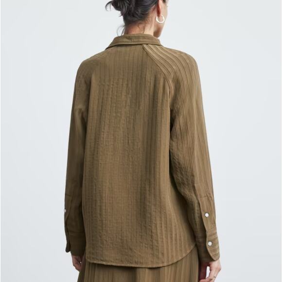 Everlane The City Stripe Shirt in Olive size 0 - Picture 2 of 8